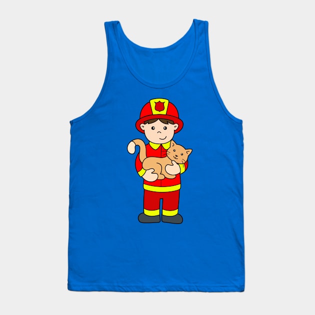 Fireman Boy Rescues Cat Tank Top by samshirts